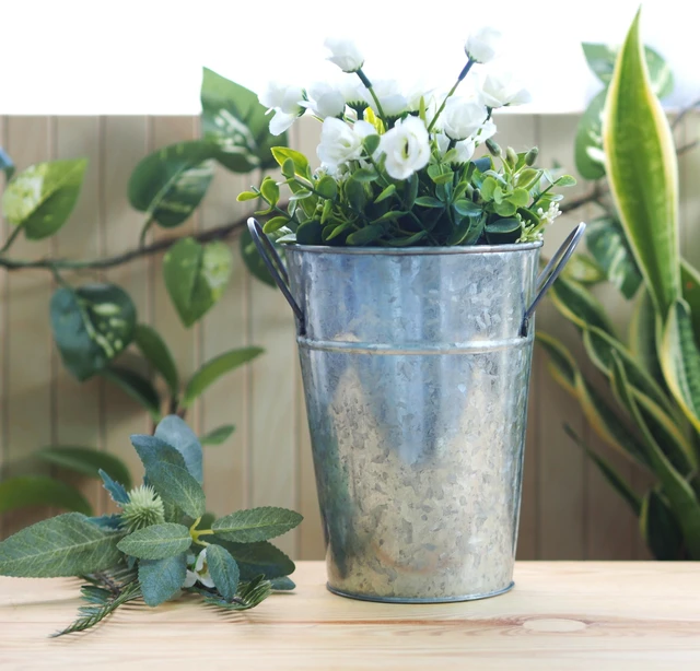 Alt view image 6 of 6 - Mainstays Metal Bucket Planter, 7-Inch, High Solid Print Gray, 2-Pack