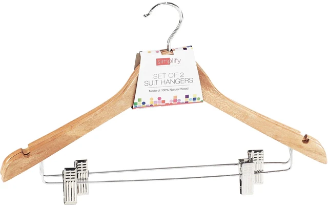Main image of Simplify Wood Suit Hanger, 2 Count, Adult Size, Beige