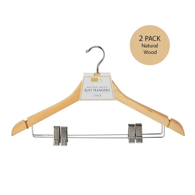 Alt view image 3 of 3 - Simplify Wood Suit Hanger, 2 Count, Adult Size, Beige