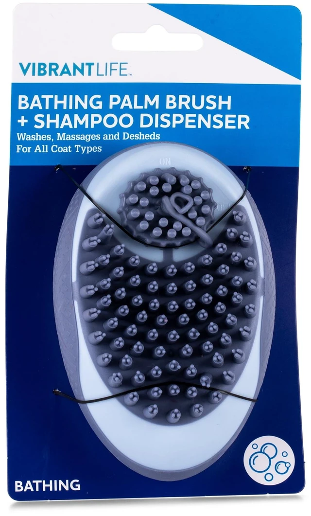 Main image of Vibrant Life Bathing Palm Dog Brush and Shampoo Dispenser, Dog Grooming Tool Hand Brush