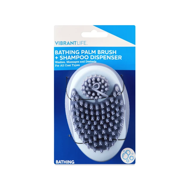 Alt view image 2 of 6 - Vibrant Life Bathing Palm Dog Brush and Shampoo Dispenser, Dog Grooming Tool Hand Brush