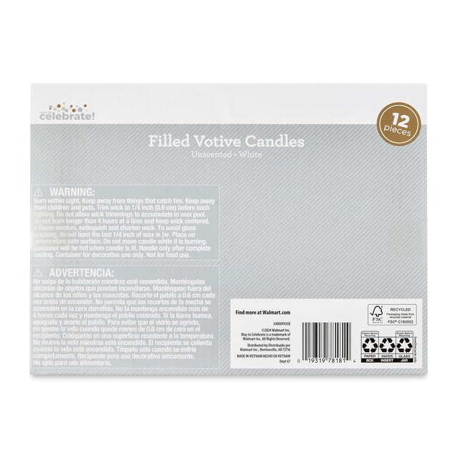 Alt view image 4 of 6 - Way to Celebrate White Unscented Filled Votive Candles in Clear Glass, 12 Pack
