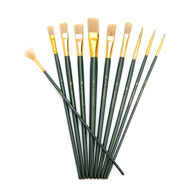 Alt view image 5 of 6 - Royal & Langnickel Assorted Shapes Natural Bristle Long Handle Acrylic and Oil Art Brushes 10 Pieces