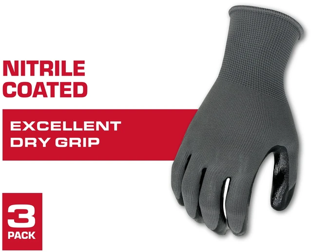 Alt view image 4 of 6 - Hyper Tough Nitrile Coated Water Resistant Gloves, Latex Free, Gray, Large, 2 Pack, 3 Pairs
