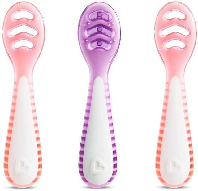 Main image of Munchkin Gentle Dip Multistage First Infant Spoons, Pink/Purple, Unisex, 3 Pack
