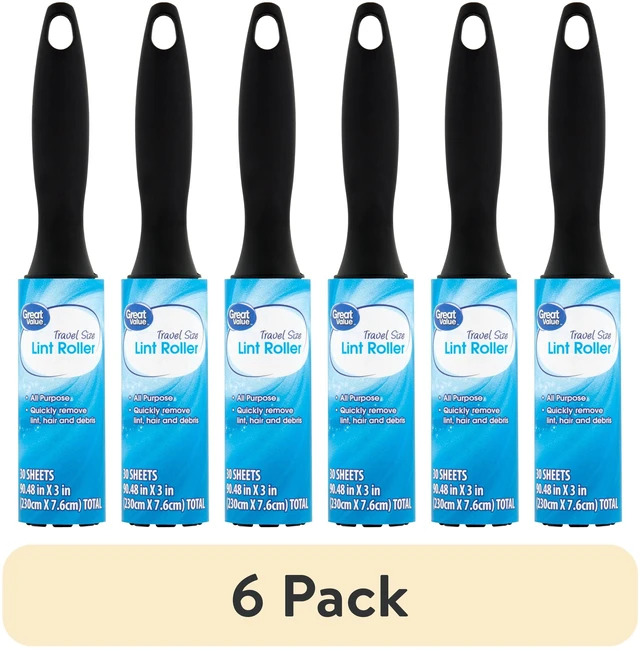 Main image of Great Value Lint Roller Travel Size 6 Pack 30 Sheets