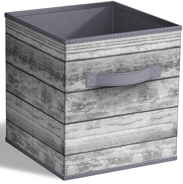 Main image of Sorbus Foldable Storage Bins 11" Collapsible Wood-Look Fabric Cubes with Handle for Clothes and Toys, Gray