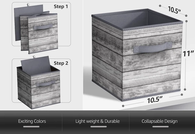 Alt view image 2 of 6 - Sorbus Foldable Storage Bins 11" Collapsible Wood-Look Fabric Cubes with Handle for Clothes and Toys, Gray
