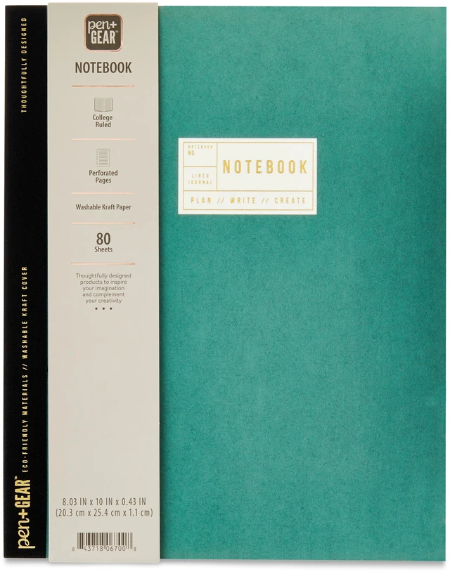 Main image of Pen+Gear College Ruled Green Kraft Paper Notebook, 8.03 in x 10 in, 160 Pages