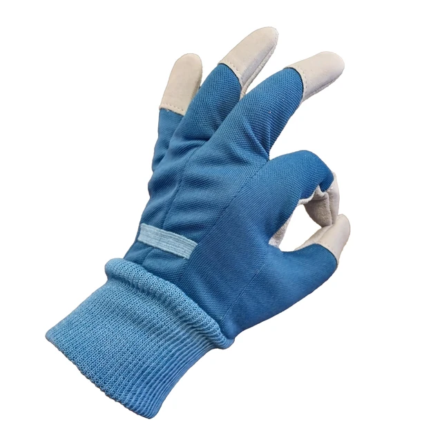 Alt view image 2 of 6 - Expert Gardener Ladies Leather Glove with Navy Canvas Back and Knit Wrist, Small
