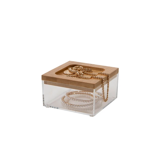 Alt view image 2 of 5 - Simplify Square Clear Jewelry and Cosmetic Organizer Box with Bamboo Lid