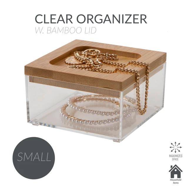 Alt view image 4 of 5 - Simplify Square Clear Jewelry and Cosmetic Organizer Box with Bamboo Lid