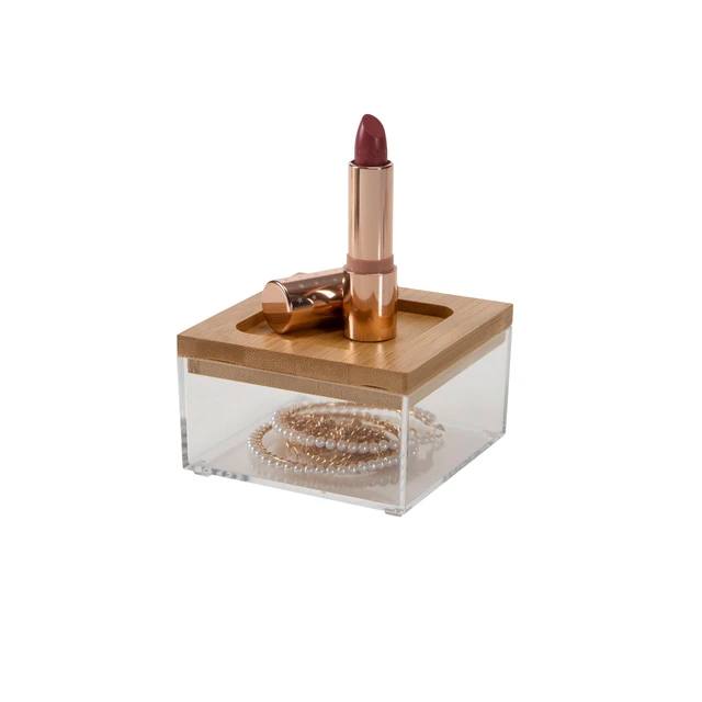 Alt view image 5 of 5 - Simplify Square Clear Jewelry and Cosmetic Organizer Box with Bamboo Lid