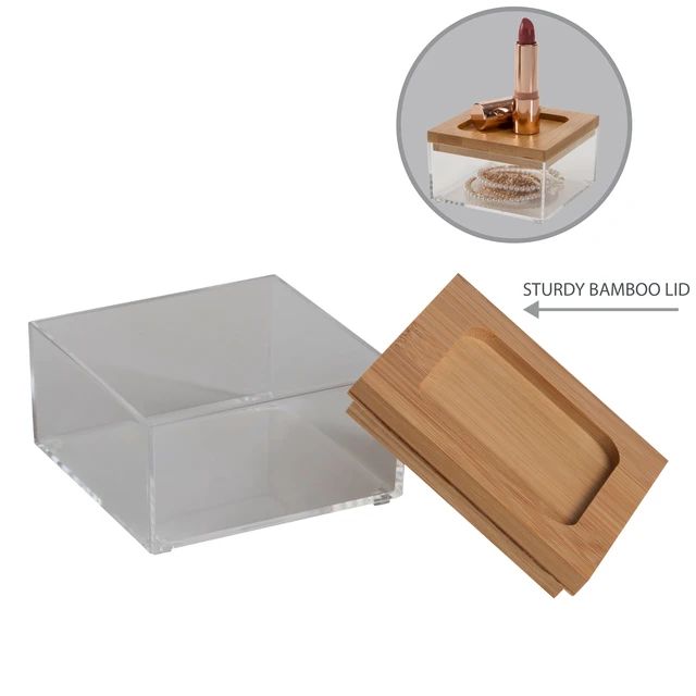 Alt view image 3 of 5 - Simplify Square Clear Jewelry and Cosmetic Organizer Box with Bamboo Lid
