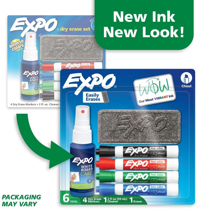 Alt view image 4 of 5 - EXPO Low Odor Dry Erase Marker Starter Set, Chisel Tip, Assorted Colors, 6-Piece Kit