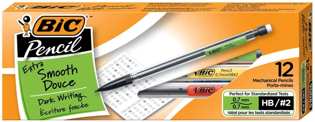 Main image of BIC Xtra-Smooth Mechanical Pencils with Erasers, Medium Point 0.7mm, 12 Count