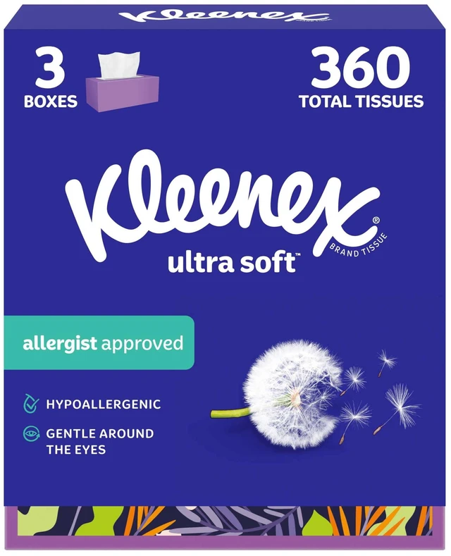 Main image of Kleenex Ultra Soft 3-Ply Flat Box Facial Tissues, 3 Pack (360 Total Tissues)