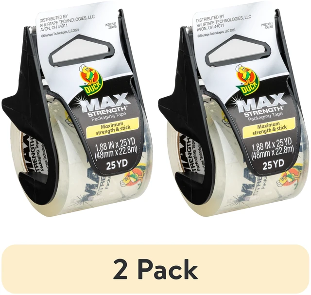 Main image of Duck Max Strength Clear Packing Tape with Dispenser, 1.88" x 25 yd, 2 Pack