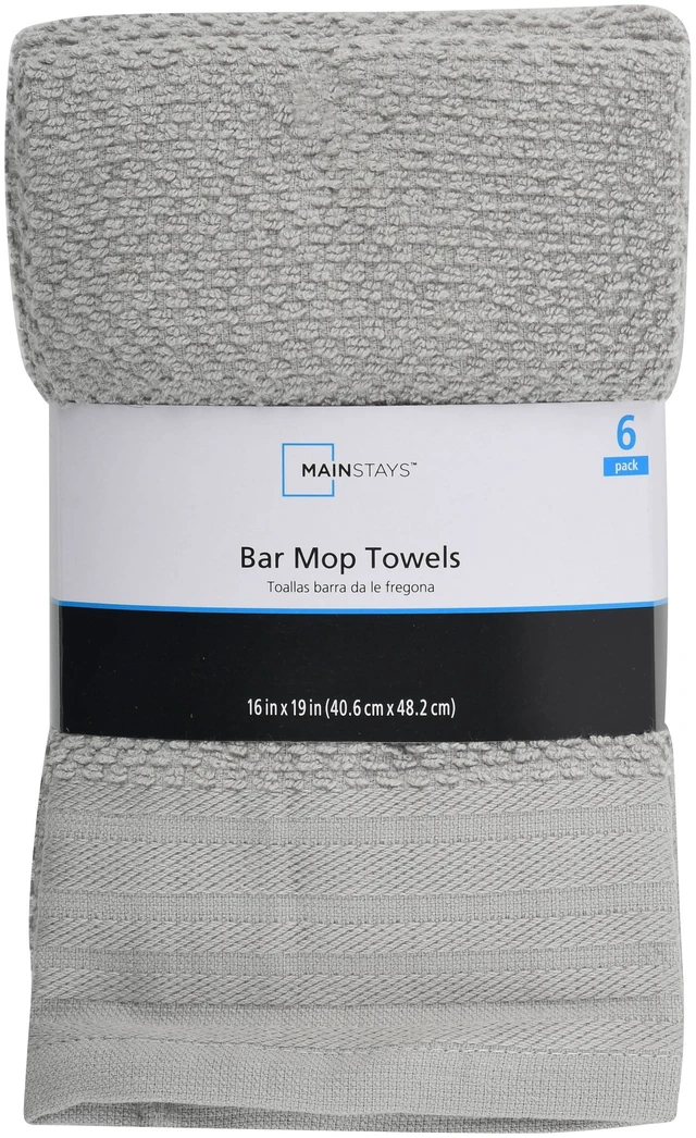 Alt view image 5 of 6 - Mainstays 6-Piece Bar Mop Kitchen Towel Set, Gray