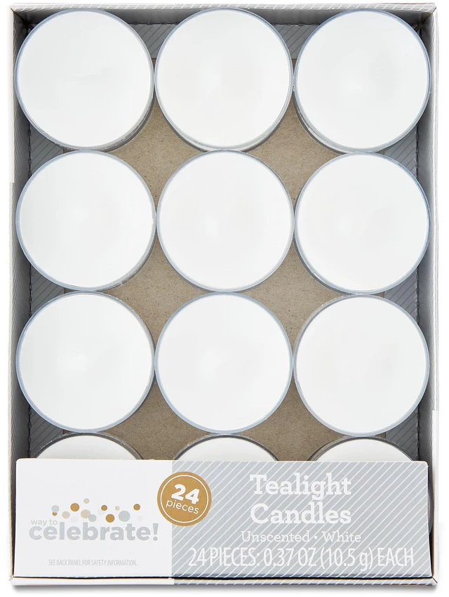 Alt view image 2 of 6 - Way to Celebrate Unscented White Tealight Candles, 24Pack, Plastic Cup