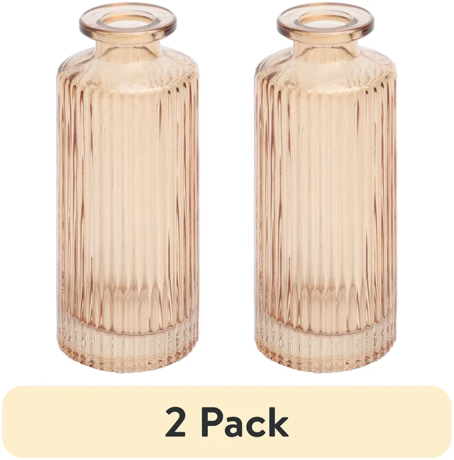 Main image of Mainstays Mini Ribbed Translucent Glass Tabletop Indoor Vase (2 Pack) 5.2in Champagne