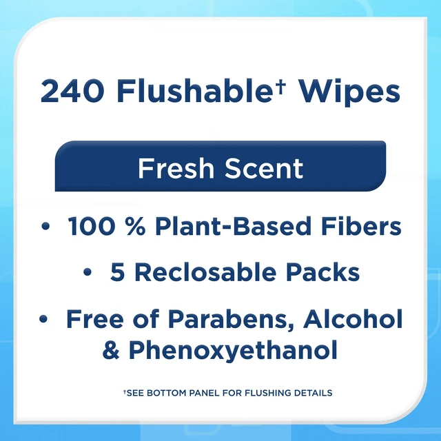 Alt view image 2 of 5 - Equate Flushable Cleansing Cloths Fresh Scent, 240 Wipes, 5 Resealable Packs