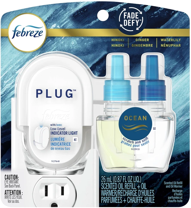 Main image of Febreze Plug-In Air Freshener, Odor-Fighting Scented Oil Starter Kit, Ocean Scent, Warmer + 1 Refill