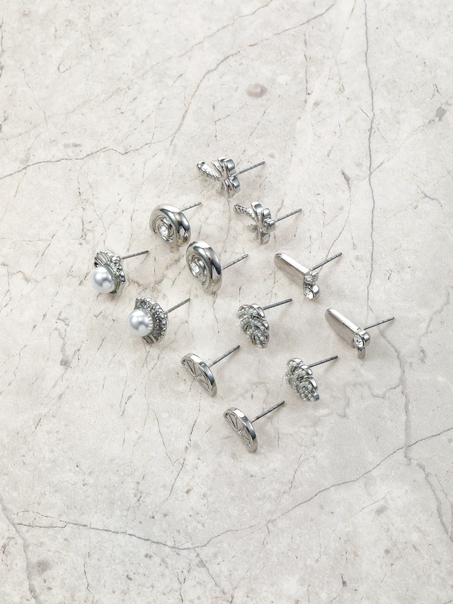 Alt view image 3 of 4 - Time and Tru Silvertone Vacay Vibes Stud Earrings, 6 Pairs
