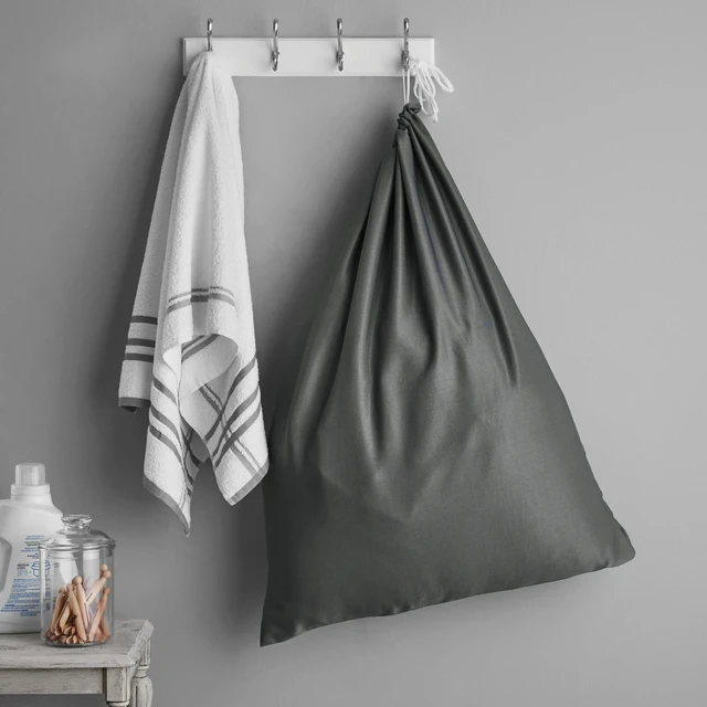 Alt view image 2 of 6 - Mainstays Durable Polyester Cotton Drawstring Laundry Bag, Gray for Clothing Storage