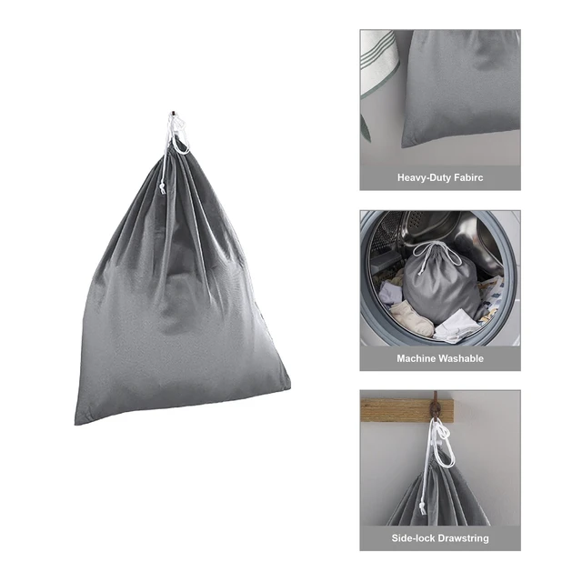 Alt view image 4 of 6 - Mainstays Durable Polyester Cotton Drawstring Laundry Bag, Gray for Clothing Storage