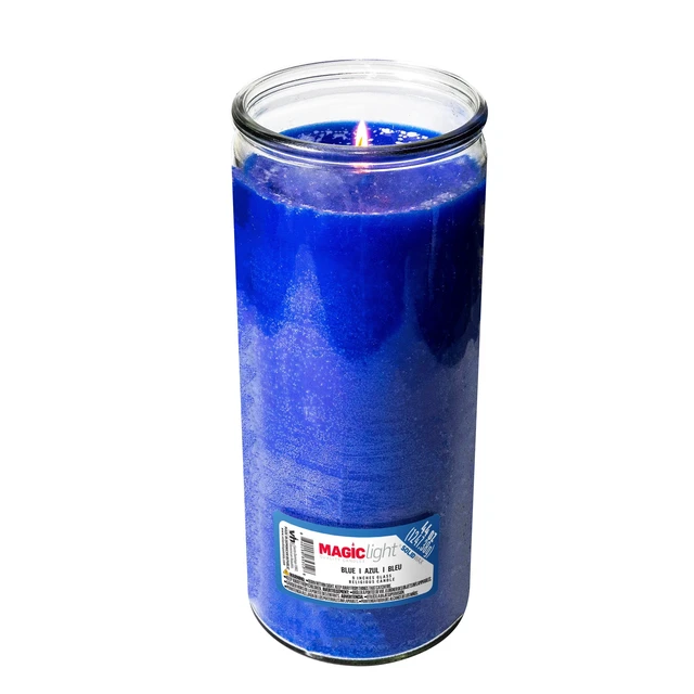 Alt view image 3 of 5 - MagicLight Religious Candles 44oz Clear Glass Jar Unscented Blue Wax
