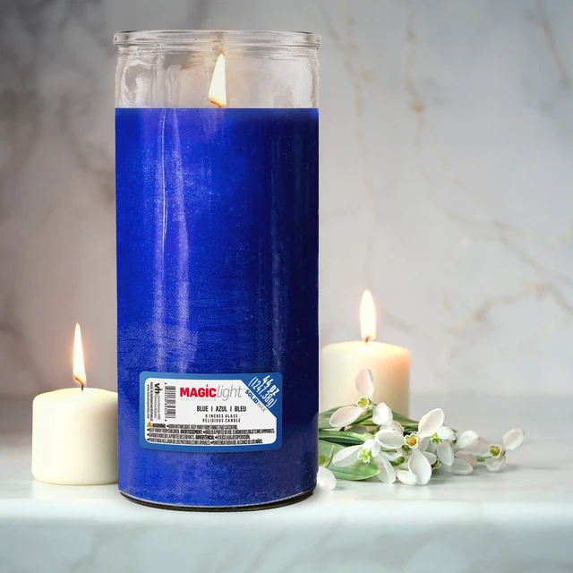 Alt view image 5 of 5 - MagicLight Religious Candles 44oz Clear Glass Jar Unscented Blue Wax