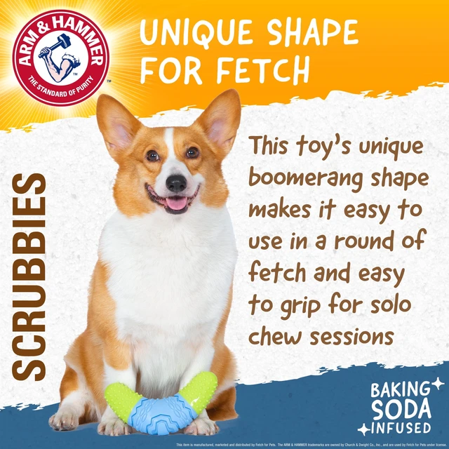 Alt view image 4 of 6 - Arm & Hammer Scrubbies Boomerang Large Adult Dental Durable Dog Chew Toy