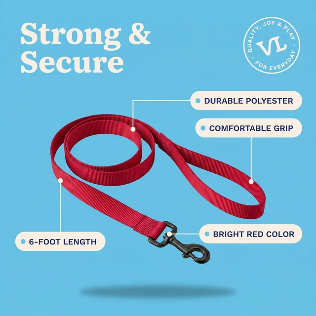 Alt view image 2 of 6 - Vibrant Life 6' Solid Polyester Leash, Red, M/L