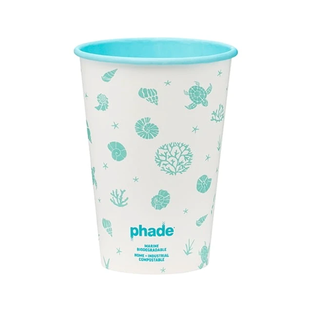 Alt view image 3 of 5 - Phade 16oz Compostable Paper Hot Cups with Lids, 10 Count, Sealife Design