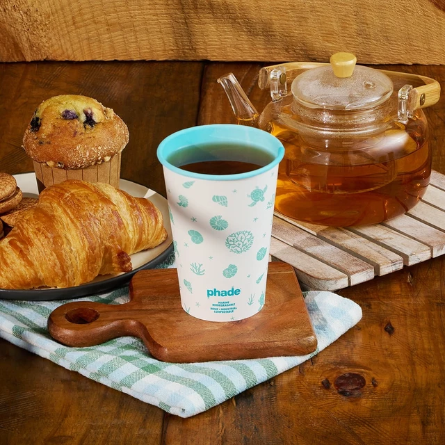 Alt view image 2 of 5 - Phade 16oz Compostable Paper Hot Cups with Lids, 10 Count, Sealife Design