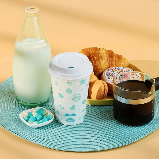 Alt view image 4 of 5 - Phade 16oz Compostable Paper Hot Cups with Lids, 10 Count, Sealife Design