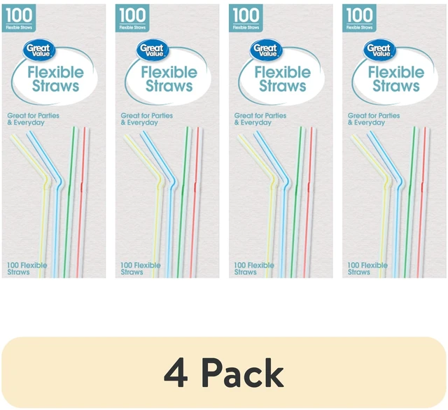 Main image of Great Value Plastic Disposable Flexible Straws, Multi-Color, 4 Pack (100 Count)