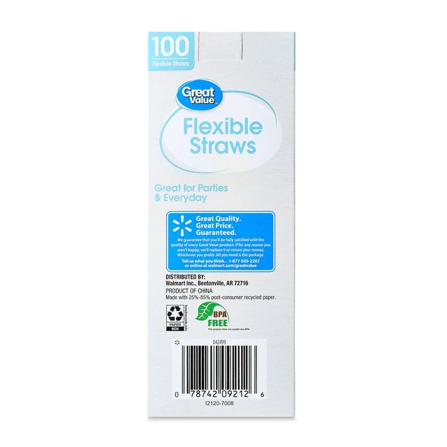 Alt view image 5 of 6 - Great Value Plastic Disposable Flexible Straws, Multi-Color, 4 Pack (100 Count)
