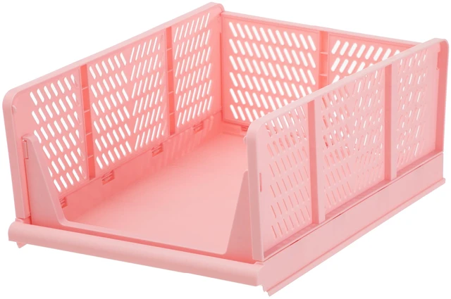 Main image of Your Zone Kids Collapsible Stacking Plastic Storage Bin, Pink, 13in x 17in x 1.3in