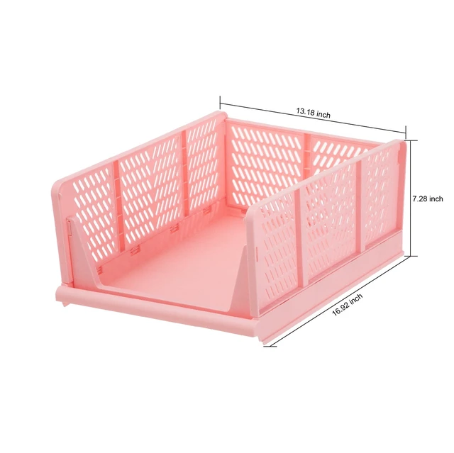 Alt view image 2 of 6 - Your Zone Kids Collapsible Stacking Plastic Storage Bin, Pink, 13in x 17in x 1.3in