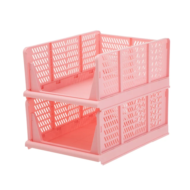 Alt view image 6 of 6 - Your Zone Kids Collapsible Stacking Plastic Storage Bin, Pink, 13in x 17in x 1.3in