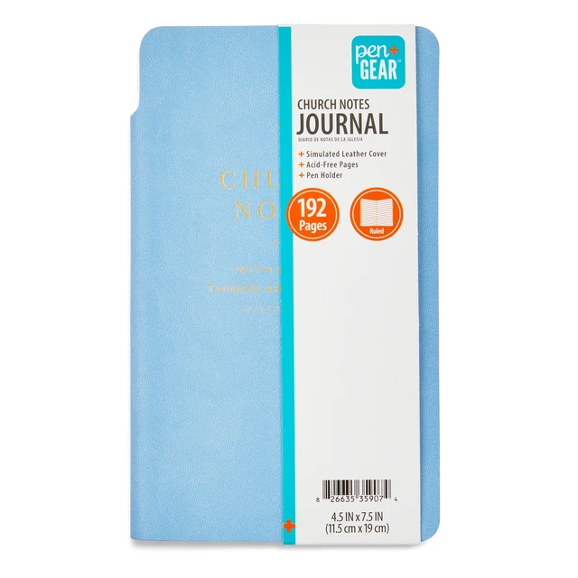 Alt view image 4 of 4 - Pen+Gear Simulated Leather Church Notes Journal for Adults, Blue, 4.5x7.5in, 192 Ruled Pages