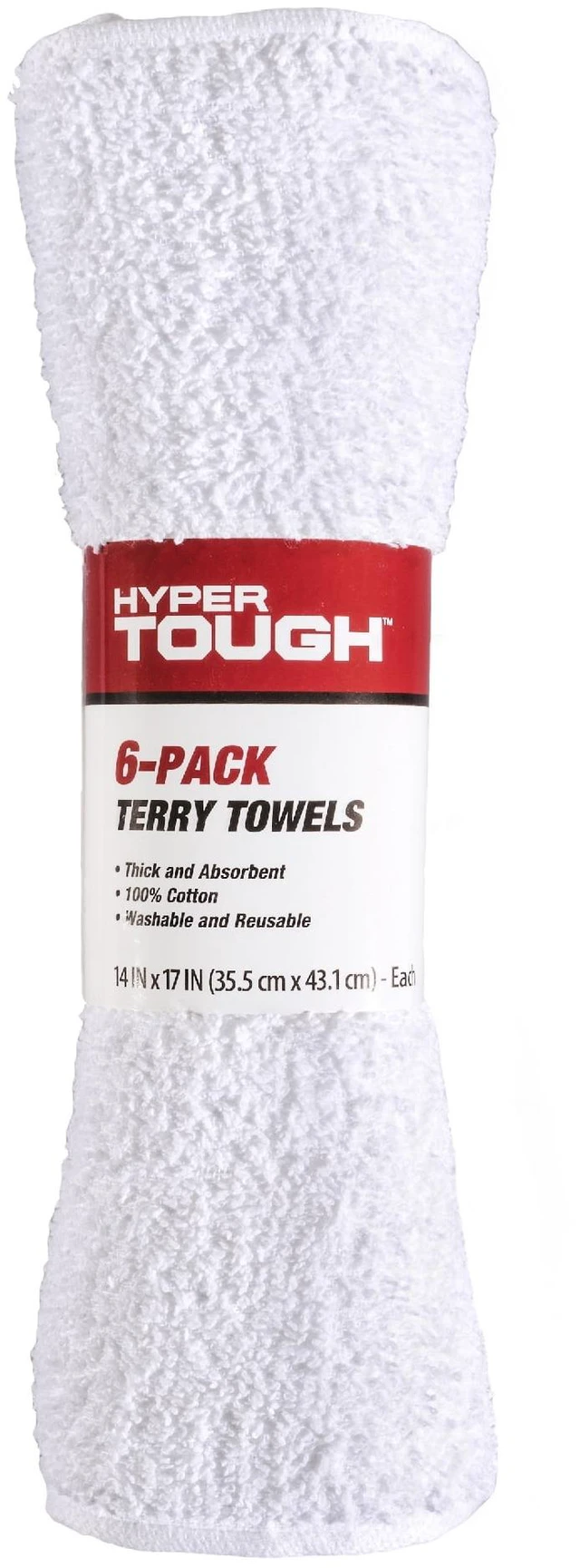 Alt view image 6 of 6 - Hyper Tough Terry Towels, 100% Cotton, 14x17in, White, 6-Pack
