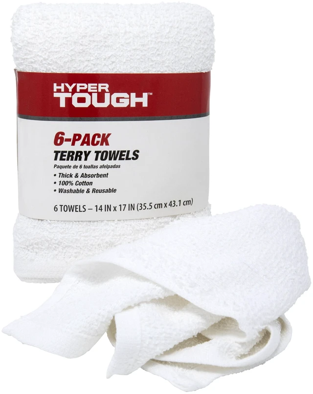 Alt view image 4 of 6 - Hyper Tough Terry Towels, 100% Cotton, 14x17in, White, 6-Pack