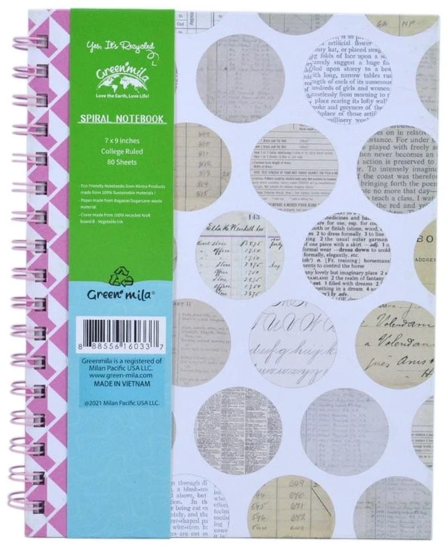 Main image of Green Mila Spiral Notebook, 7x9, Eco Friendly, Polka Dot