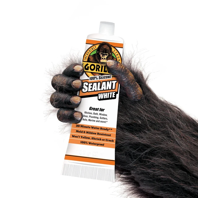 Alt view image 5 of 5 - Gorilla Waterproof Caulk & Seal Silicone Sealant, 2.8oz Squeeze Tube, White - Kitchen, Window, Bath, Marine, Door and More