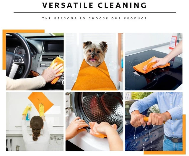 Alt view image 6 of 6 - Secamax Orange Shammy Multipurpose Cleaning Cloth (4 Pack), Authentic German Shammy, 27.5x20