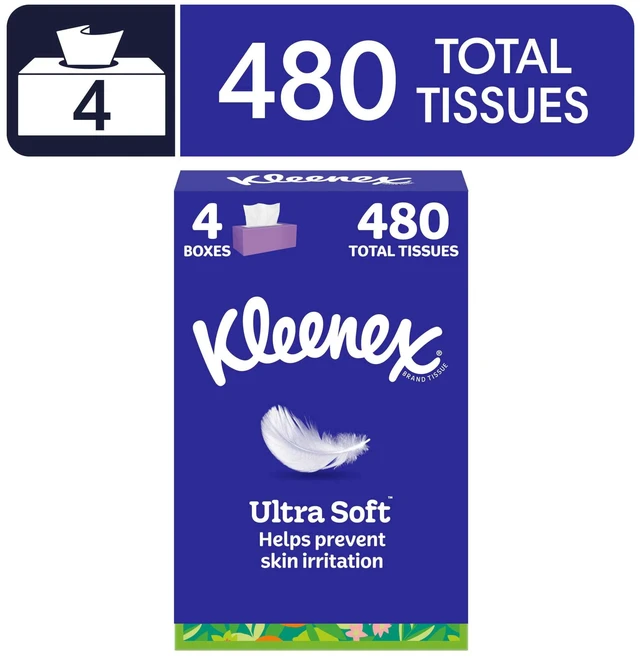 Main image of Kleenex Ultra Soft 3-Ply Flat Box Facial Tissues, 4-Pack (480 Tissues)