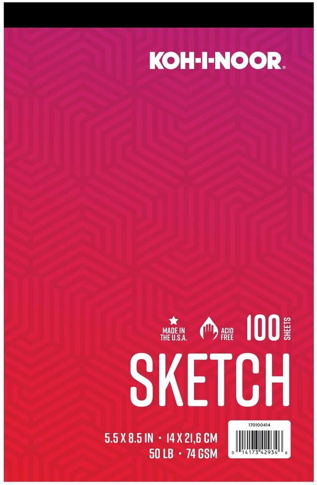 Main image of Kohinoor Sketch Paper Pad 5.5" x 8.5" 50lb/74GSM 100 Sheets Bright White Acid & Lignin Free